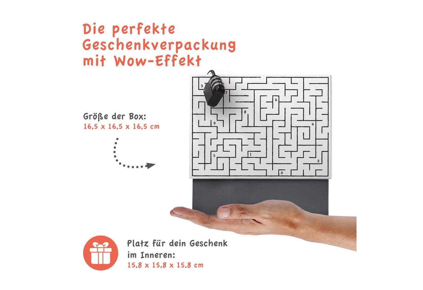 SURPRISA Geschenkbox Rätzel Geschenkbox, Geldgeschenk Verpackung & Gutschein Geschenk Box (inkl. 3-stelligem Zahlenschloss), Geschenkkarton Labyrinthrätsel, 16, – Bild 2 von 5