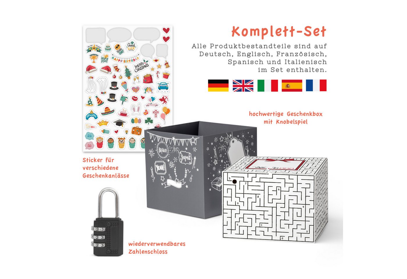 SURPRISA Geschenkbox Rätzel Geschenkbox, Geldgeschenk Verpackung & Gutschein Geschenk Box (inkl. 3-stelligem Zahlenschloss), Geschenkkarton Labyrinthrätsel, 16, – Bild 3 von 5