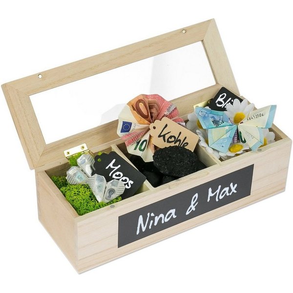 SURPRISA Geschenkbox Schotter Schatulle - kreative Verpackung für Geldgeschenke, Geschenkbox mit 3 Fächern zum Geburtstag, Abitur oder zur Hochzeit