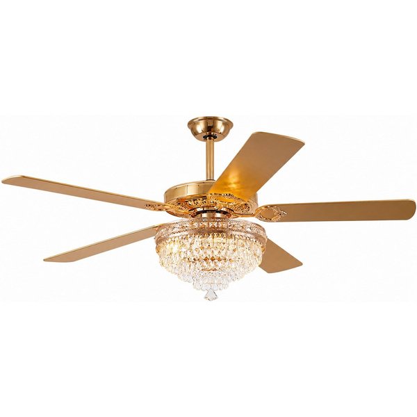 Surtime Deckenventilator im Kristall-Design, 5 wendbare Holzflügel, 6 Geschwindigkeitsstufen, LED-Beleuchtung mit 3 Farben, 70W, ⌀ 132 cm