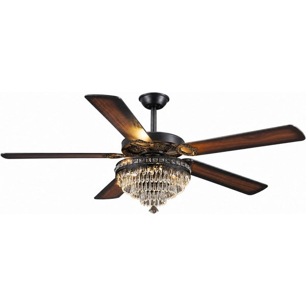 Surtime Deckenventilator im Kristall-Design, 5 wendbare Holzflügel, 6 Geschwindigkeitsstufen, LED-Beleuchtung mit 3 Farben, 70W, ⌀ 132 cm