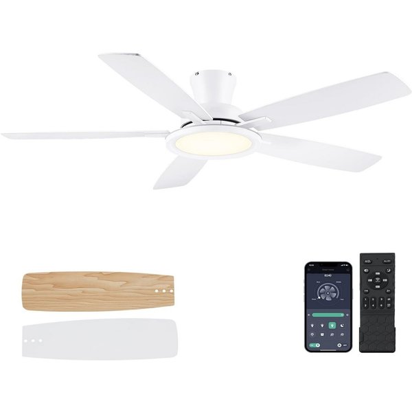 Surtime Deckenventilator mit RGB-Beleuchtung, leiser Kompaktventilator, 5 Flügel, leiser Motor, ⌀ 132 cm, 6 Geschwindigkeiten, inkl. Fernbedienung