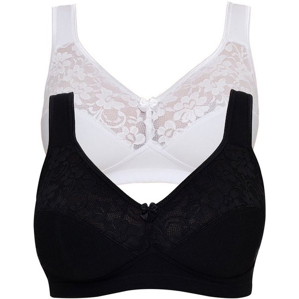 Susa Bügelloser BH Basic (2er Pack) Spitze, genähte Cups, Baumwollmix, elastisch, BH-Set