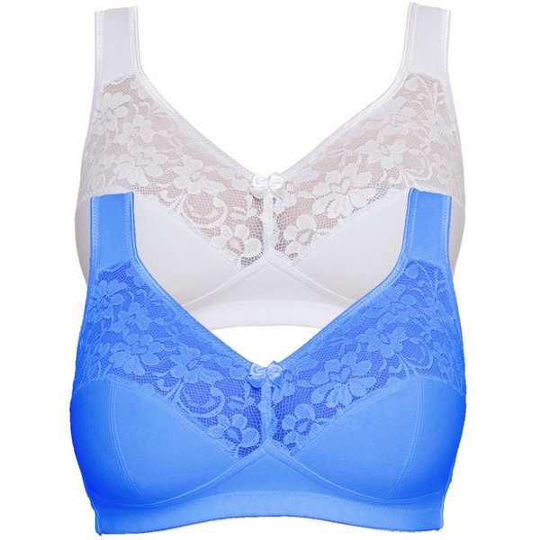 Susa Bügelloser BH Basic (2er Pack) Spitze, genähte Cups, Baumwollmix, elastisch, BH-Set