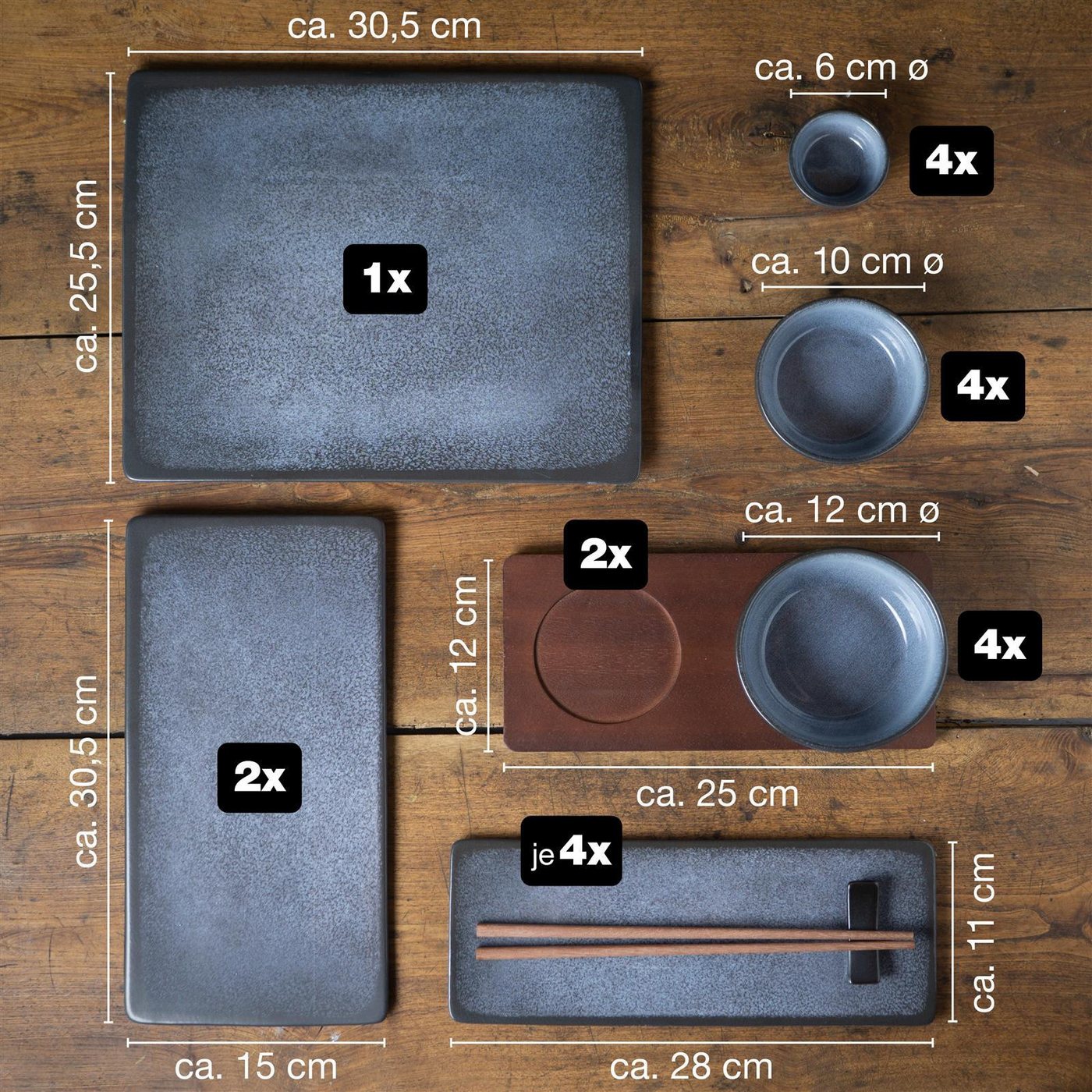 Moritz & Moritz Sushiteller Moritz & Moritz VIDA 29tlg Sushi Set Blau, (29 St), für 4 Personen - 29 Teile – Bild 4 von 5