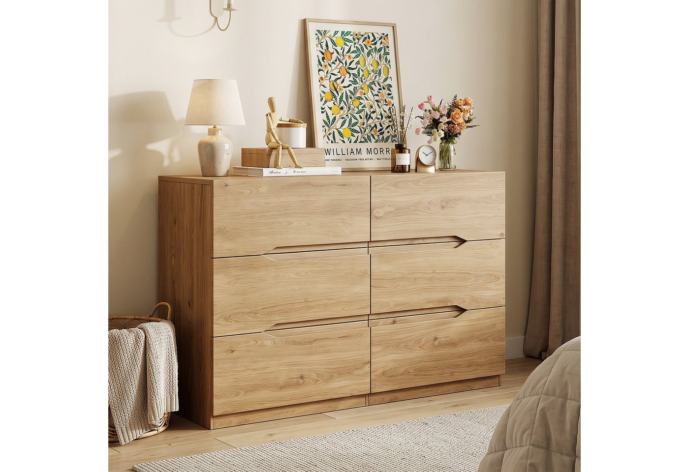 SVEYLXA Kommode Moderne 6-Schubladen Kommode mit griffloser Front (1 St), 120×20×70cm, natur – Bild 3 von 5