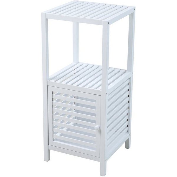SVITA Badregal BAMBUS, Badezimmerschrank, Regal mit Tür, Weiß, 35 cm x 80 cm x 38 cm