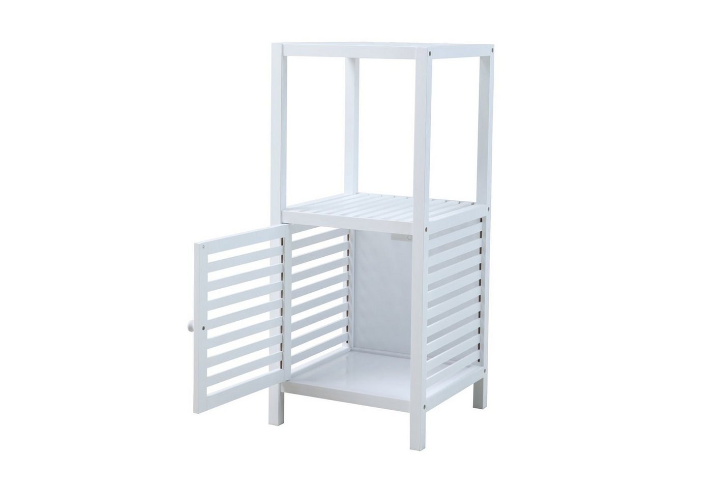 SVITA Badregal BAMBUS, Badezimmerschrank, Regal mit Tür, Weiß, 35 cm x 80 cm x 38 cm – Bild 5 von 5