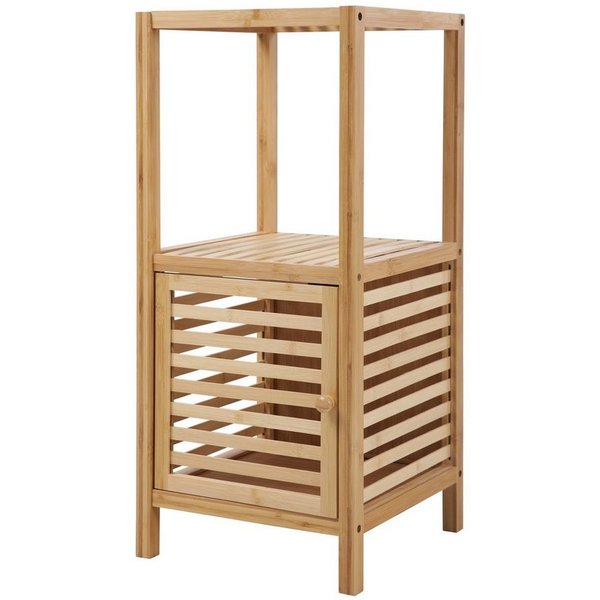 SVITA Badregal BAMBUS, Badezimmerschrank, Regal mit Tür, Bambus, 35 cm x 80 cm x 38 cm