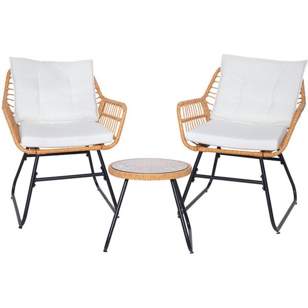 SVITA Balkonset AMALFI, Rattan, Outdoor, Sitzgruppe, Natur / Creme