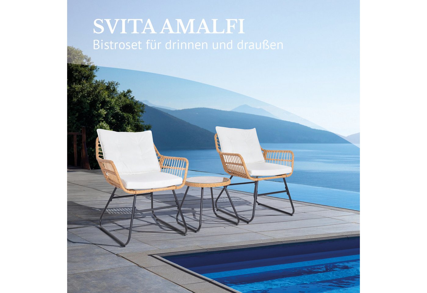 SVITA Balkonset AMALFI, Rattan, Outdoor, Sitzgruppe, Natur / Creme – Bild 2 von 5