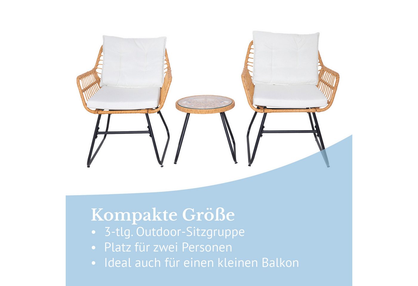 SVITA Balkonset AMALFI, Rattan, Outdoor, Sitzgruppe, Natur / Creme – Bild 3 von 5