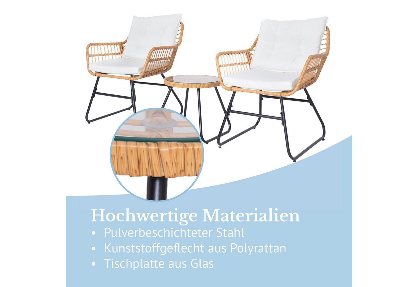SVITA Balkonset AMALFI, Rattan, Outdoor, Sitzgruppe, Natur / Creme – Bild 4 von 5