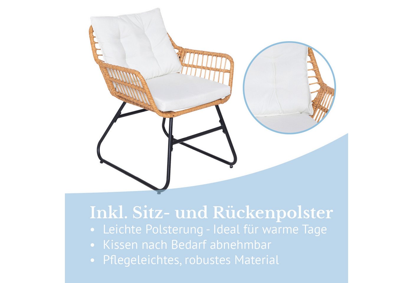 SVITA Balkonset AMALFI, Rattan, Outdoor, Sitzgruppe, Natur / Creme – Bild 5 von 5
