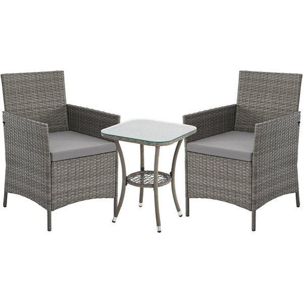 SVITA Balkonset BROOKLYN BISTRO, (Set (3-tlg), 1 Tisch, 2 Stühle), Sitzgruppe, Polyrattan, inkl. Kissen, Grau
