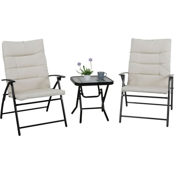 SVITA Balkonset VENTURA, (3-teilig, 2 Stühle, 1 Tisch), gepolstert, Klappstühle, Klapptisch, Camping-Möbel, Metall, Beige