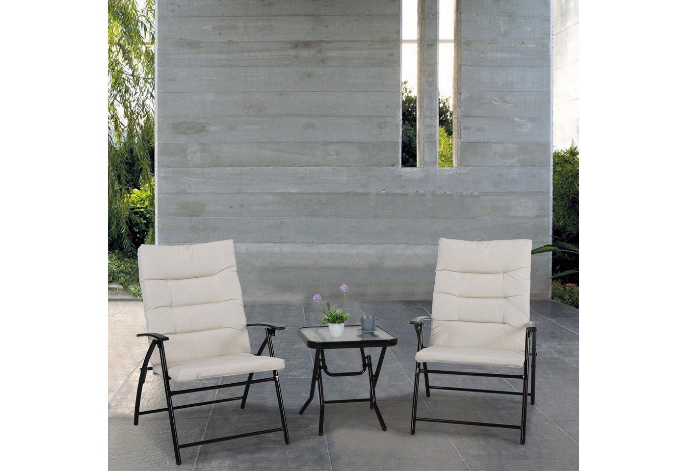 SVITA Balkonset VENTURA, (3-teilig, 2 Stühle, 1 Tisch), gepolstert, Klappstühle, Klapptisch, Camping-Möbel, Metall, Beige – Bild 2 von 5