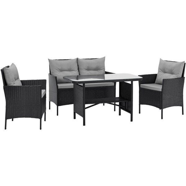 SVITA Garten-Essgruppe DALLAS, Polyrattan, 4-teilig, Outdoor Set, 2 Sessel, 2er-Sofa, Esstisch