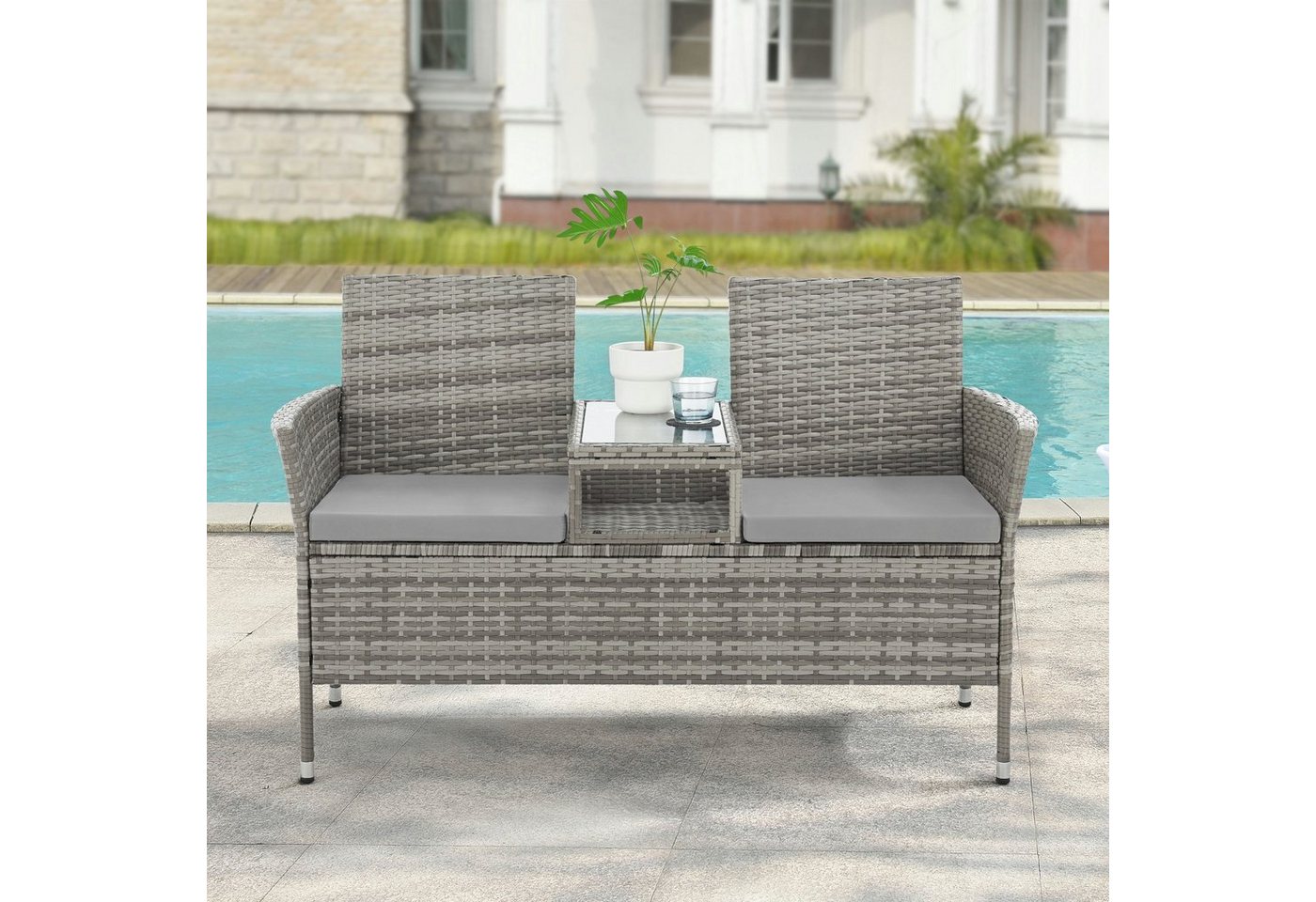 SVITA Gartenbank CHICAGO, 2-Sitzer, Rattanbank, Polyrattan, Grau – Bild 2 von 5
