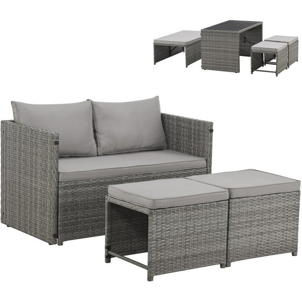 SVITA Gartenlounge-Set ATHINA, Platzsparend, umbaubar, Tisch und Sofa in einem, Grau