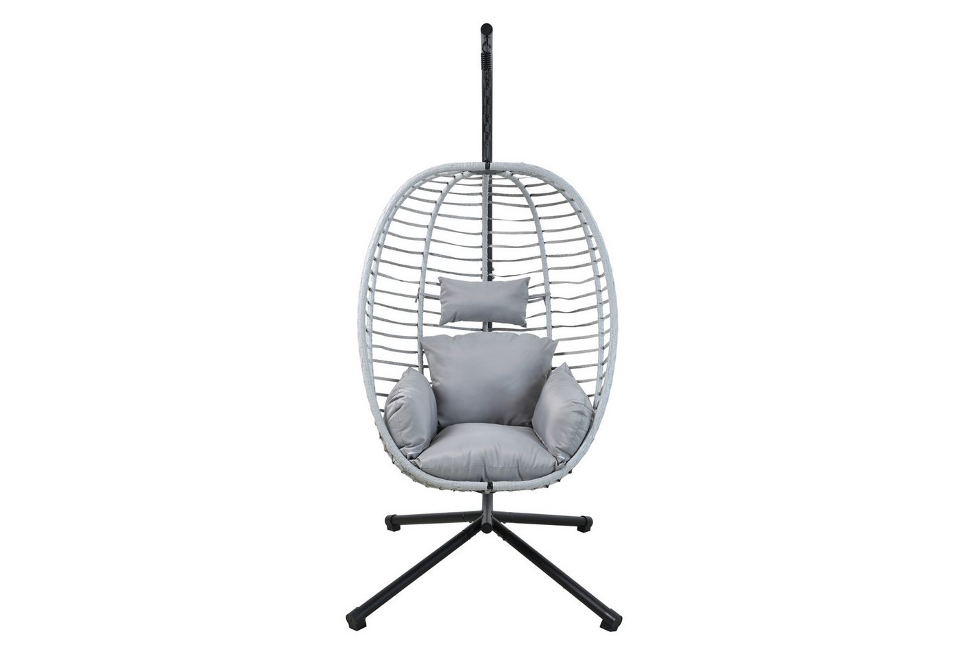 SVITA Hängesessel BELLY, mit Gestell, inkl. Kissen, Polyrattan, klappbar, Grau – Bild 3 von 5