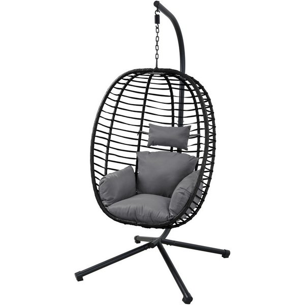 SVITA Hängesessel BELLY, mit Gestell, inkl. Kissen, Polyrattan, klappbar, Schwarz