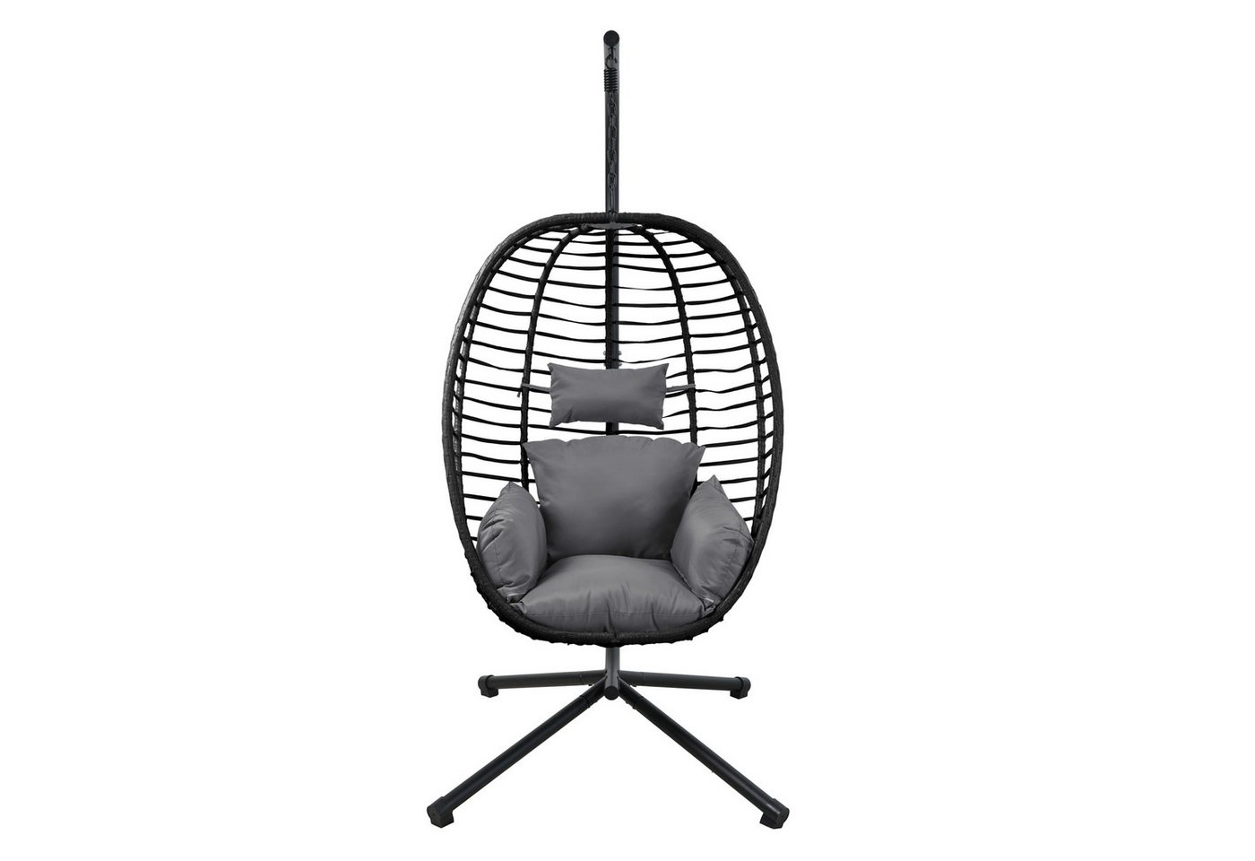 SVITA Hängesessel BELLY, mit Gestell, inkl. Kissen, Polyrattan, klappbar, Schwarz – Bild 3 von 5