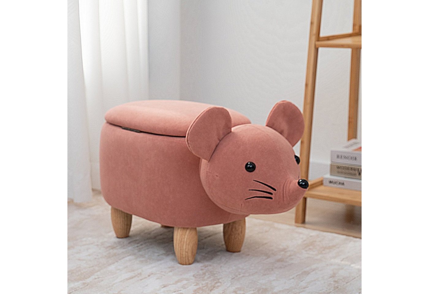 SVITA Kinderhocker Tierhocker, mit Stauraum, Maus Motiv, Sitzhocker, gepolstert, Rosa – Bild 2 von 5
