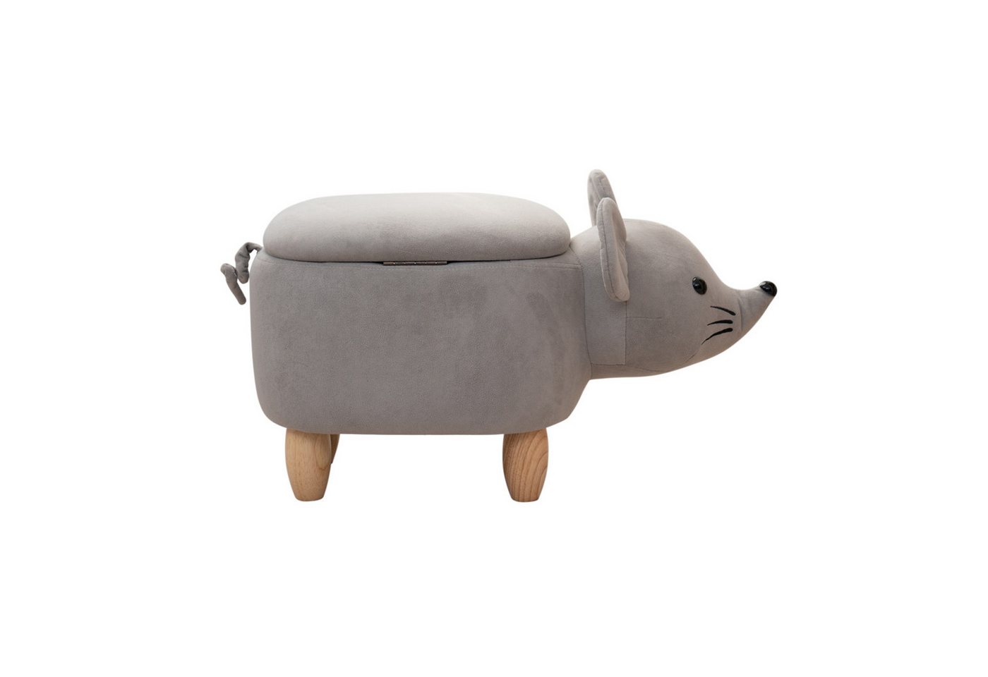 SVITA Kinderhocker Tierhocker, mit Stauraum, Nashorn Motiv, Sitzhocker, gepolstert, Grau – Bild 4 von 5