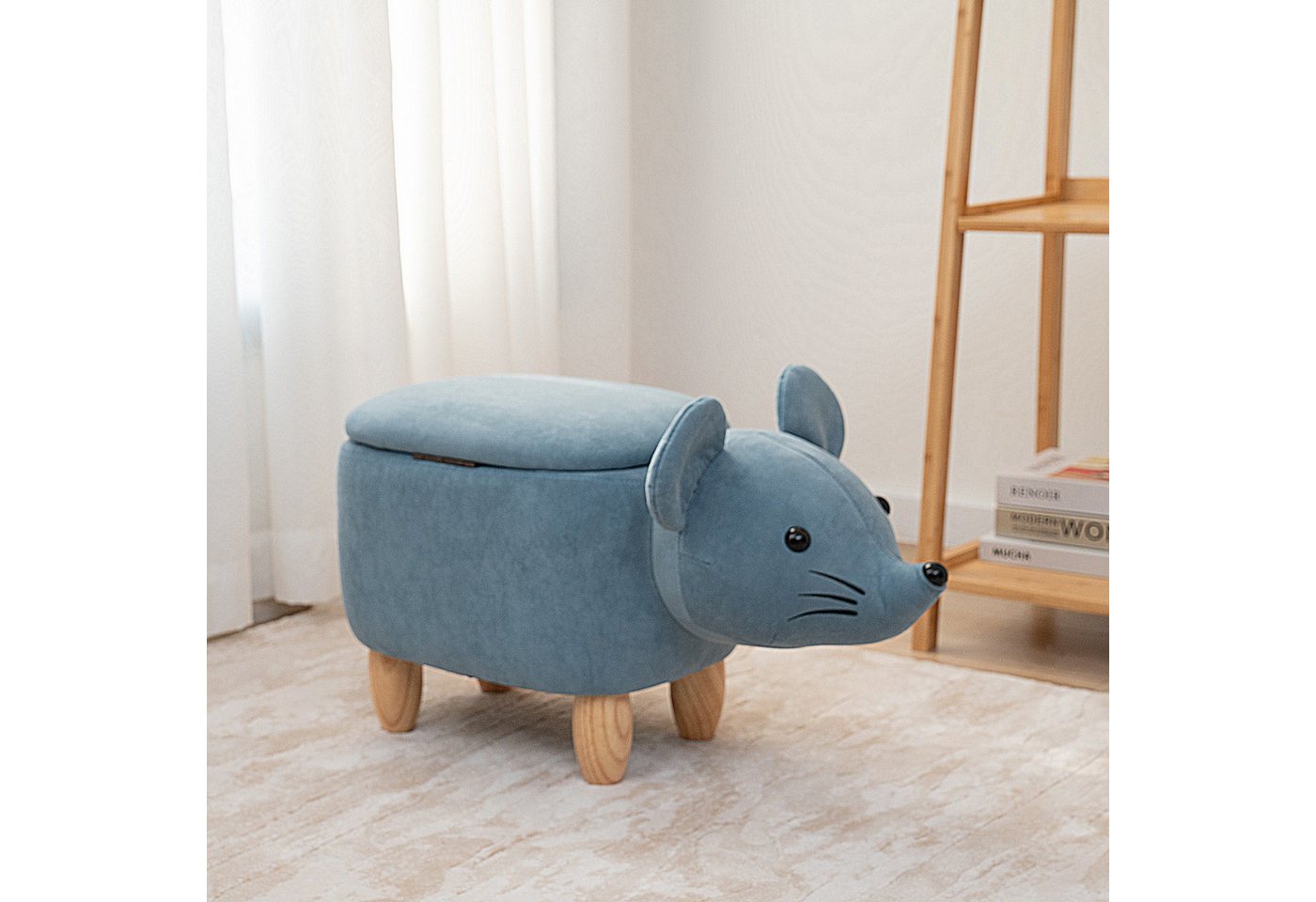 SVITA Kinderhocker Tierhocker, mit Stauraum, Maus Motiv, Sitzhocker, gepolstert, Blau – Bild 2 von 5