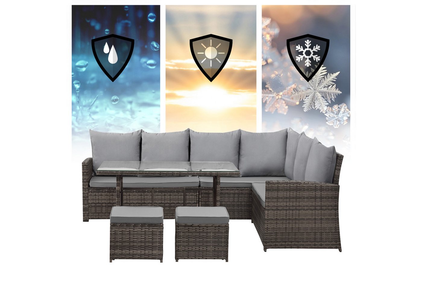 SVITA Loungeset MONROE, (Lounge-Set, 4-tlg., Gartenlounge), Garten-Lounge, Poly-Rattan, Sitzgruppe, Outdoor, Lounge-Möbel – Bild 4 von 5