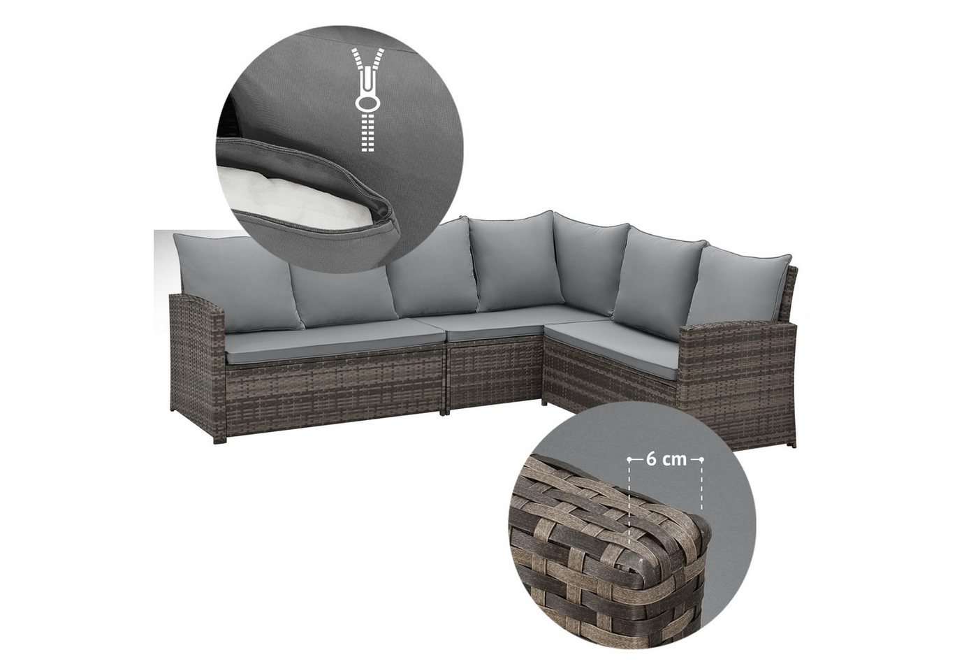 SVITA Loungeset MONROE, (Lounge-Set, 4-tlg., Gartenlounge), Garten-Lounge, Poly-Rattan, Sitzgruppe, Outdoor, Lounge-Möbel – Bild 5 von 5