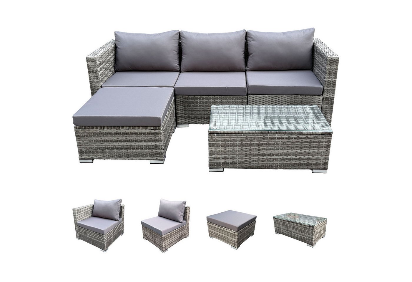 SVITA Loungeset QUEENS, (Set, 5-tlg., Garten-Lounge), verschiedene Stellmöglichkeiten, breite Armlehnen, inkl. Tisch – Bild 4 von 5