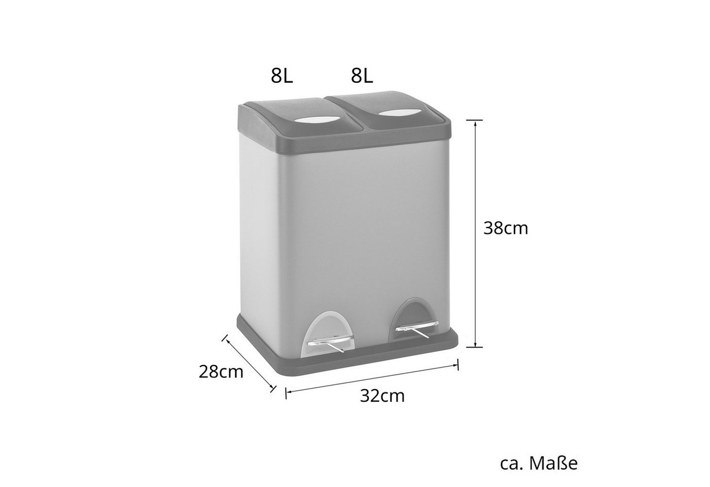 SVITA Mülleimer TC2X8, Küchen-Eimer, Abfalleimer, 2er- Mülltrennung, Treteimer, Grau – Bild 5 von 5