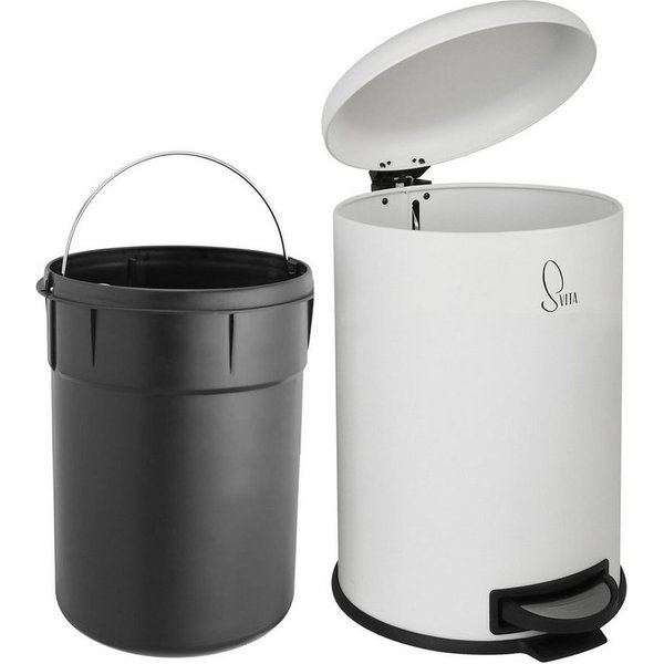 SVITA Mülleimer, Treteimer, Inneneimer, pulverbeschichteter Stahl, weiß, 20 Liter