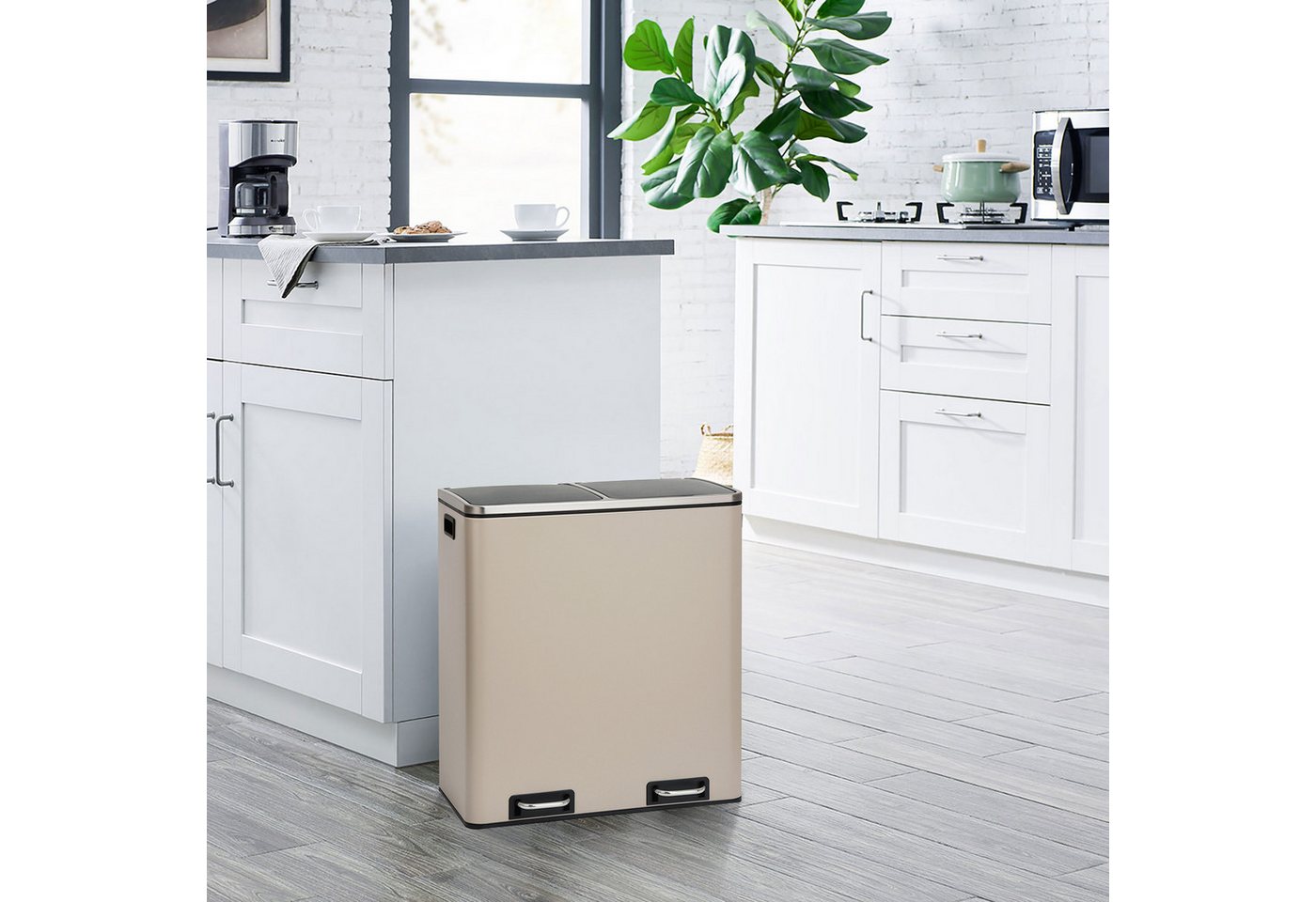 SVITA Mülltrennsystem, Mülleimer, 60L, Softclose-Deckel, Pedal, Taupe – Bild 2 von 5