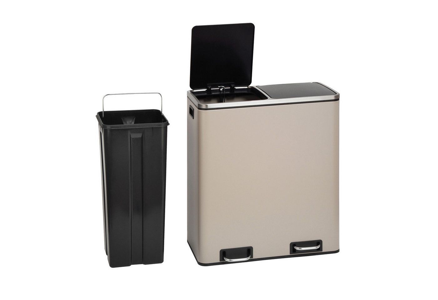 SVITA Mülltrennsystem, Mülleimer, 60L, Softclose-Deckel, Pedal, Taupe – Bild 3 von 5