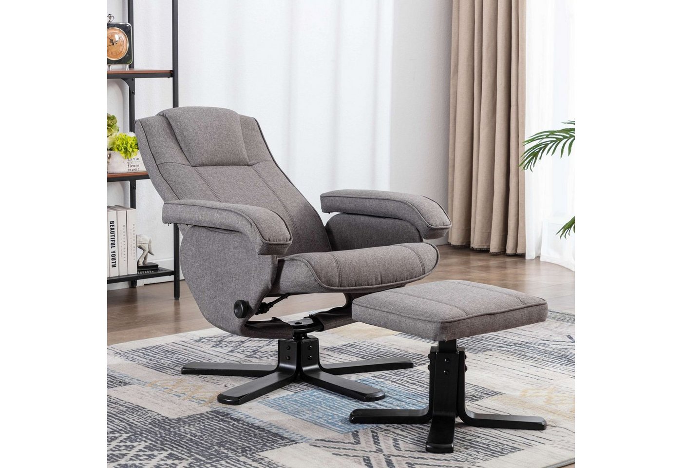 SVITA Relaxsessel CHARLES (Set, 2-St., Relaxsessel mit Hocker), 360° drehbar,mit Fußablage,Wippmechanismus,bequem gepolstert – Bild 2 von 5