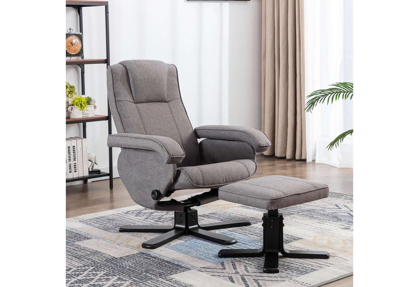 SVITA Relaxsessel CHARLES (Set, 2-St., Relaxsessel mit Hocker), 360° drehbar,mit Fußablage,Wippmechanismus,bequem gepolstert – Bild 3 von 5