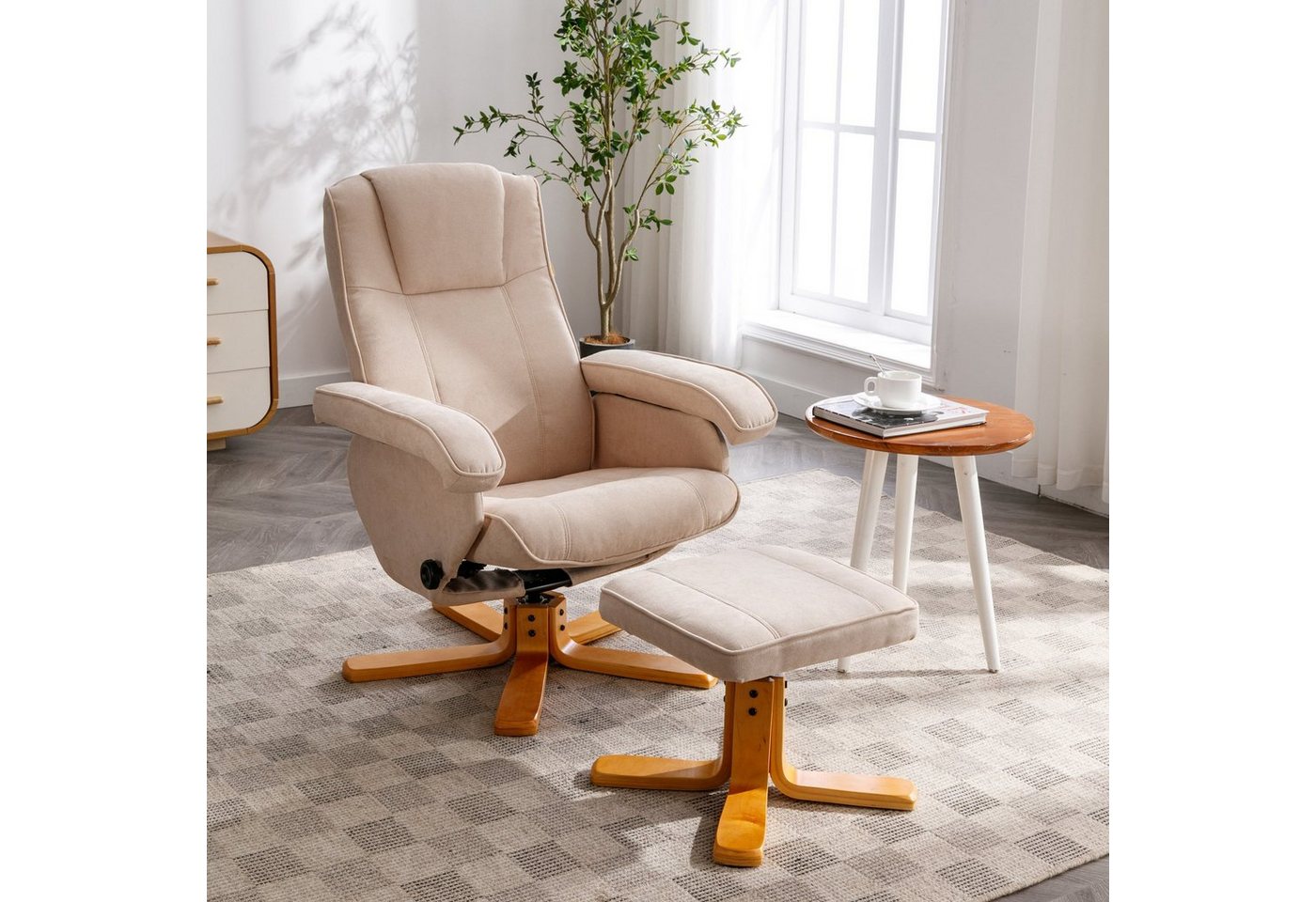 SVITA Relaxsessel CHARLES (Set, 2-St., Relaxsessel mit Hocker), 360° drehbar,mit Fußablage,Wippmechanismus,bequem gepolstert – Bild 2 von 5