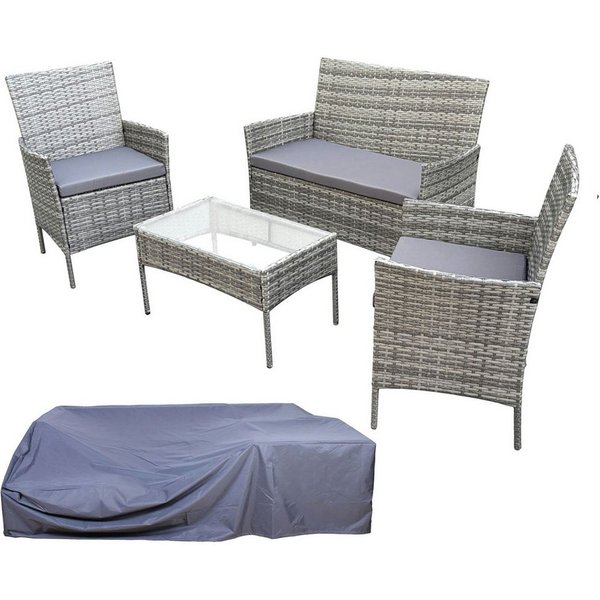 SVITA Sitzgruppe BROOKLYN, (Set, Gartenlounge mit Abdeckhaube), 4-teilig, Polyrattan Lounge Set, wetterfest, inkl. Kissen, Grau