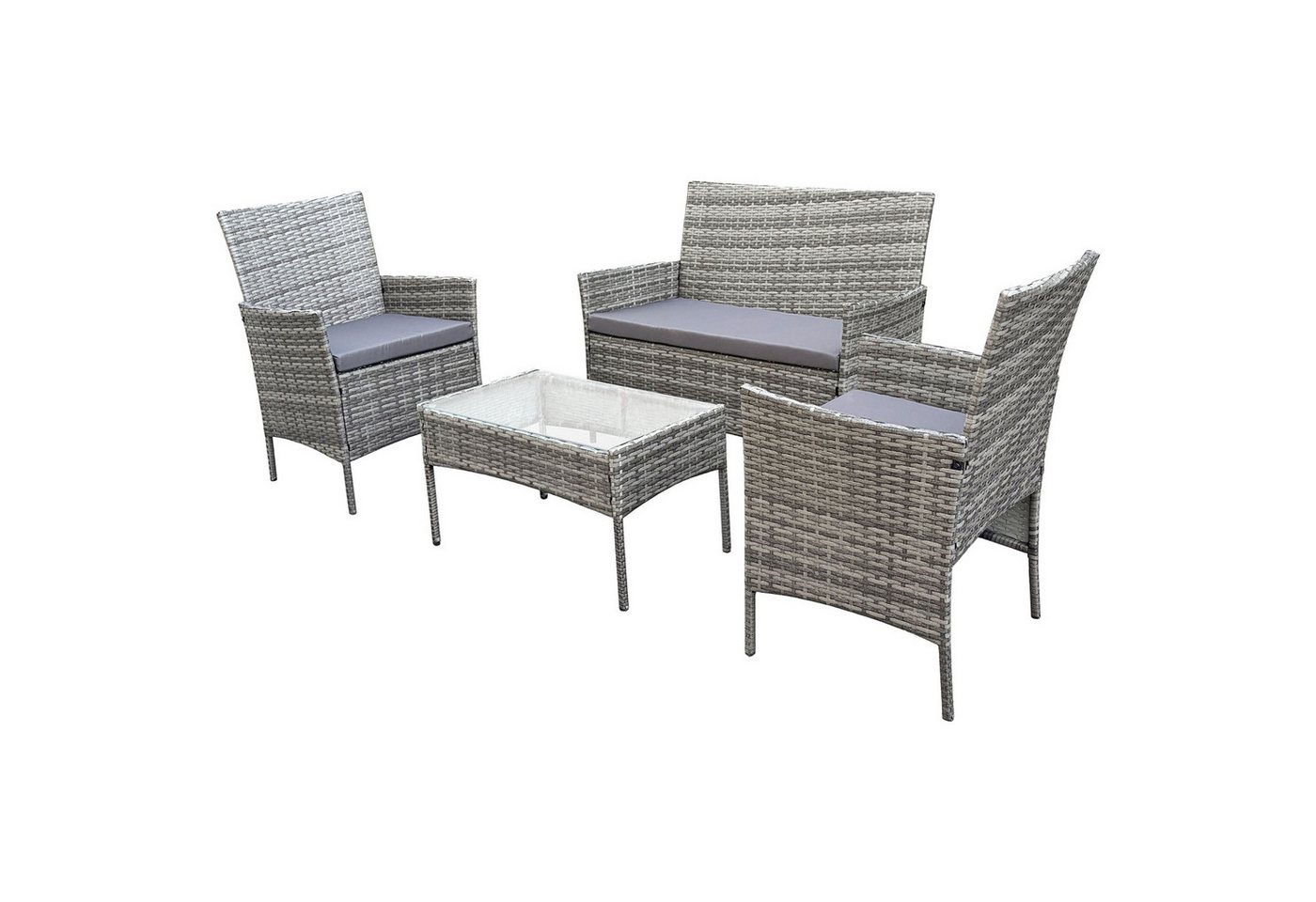 SVITA Sitzgruppe BROOKLYN, (Set, Gartenlounge mit Abdeckhaube), 4-teilig, Polyrattan Lounge Set, wetterfest, inkl. Kissen, Grau – Bild 4 von 5