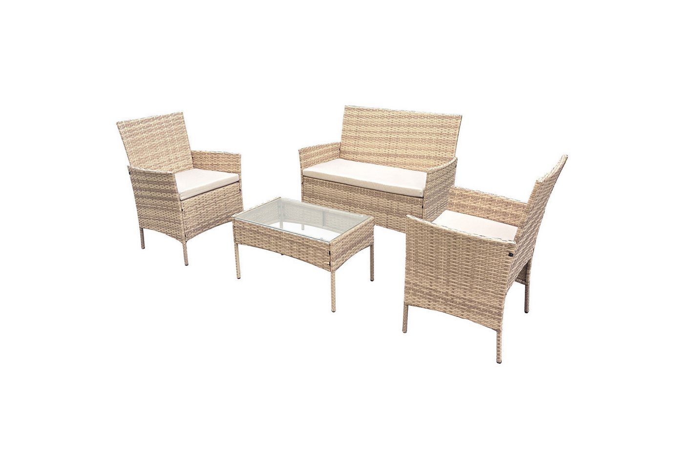SVITA Sitzgruppe BROOKLYN, (Set, Gartenlounge mit Abdeckhaube), 4-teilig, Polyrattan Lounge Set, wetterfest, inkl. Kissen, Beige – Bild 4 von 5
