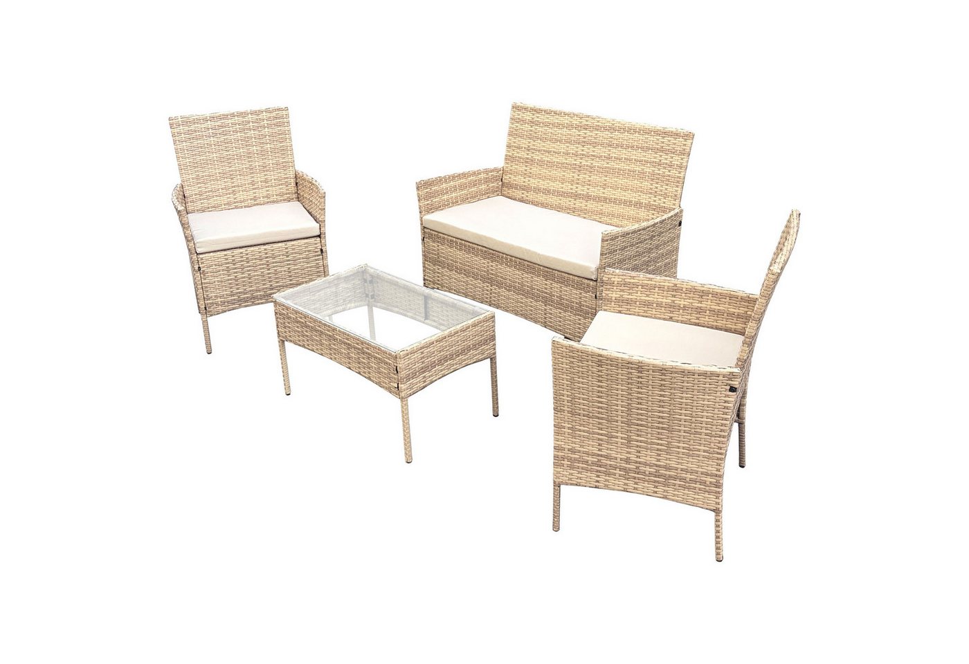 SVITA Sitzgruppe BROOKLYN, (Set, Gartenlounge mit Abdeckhaube), 4-teilig, Polyrattan Lounge Set, wetterfest, inkl. Kissen, Beige – Bild 5 von 5