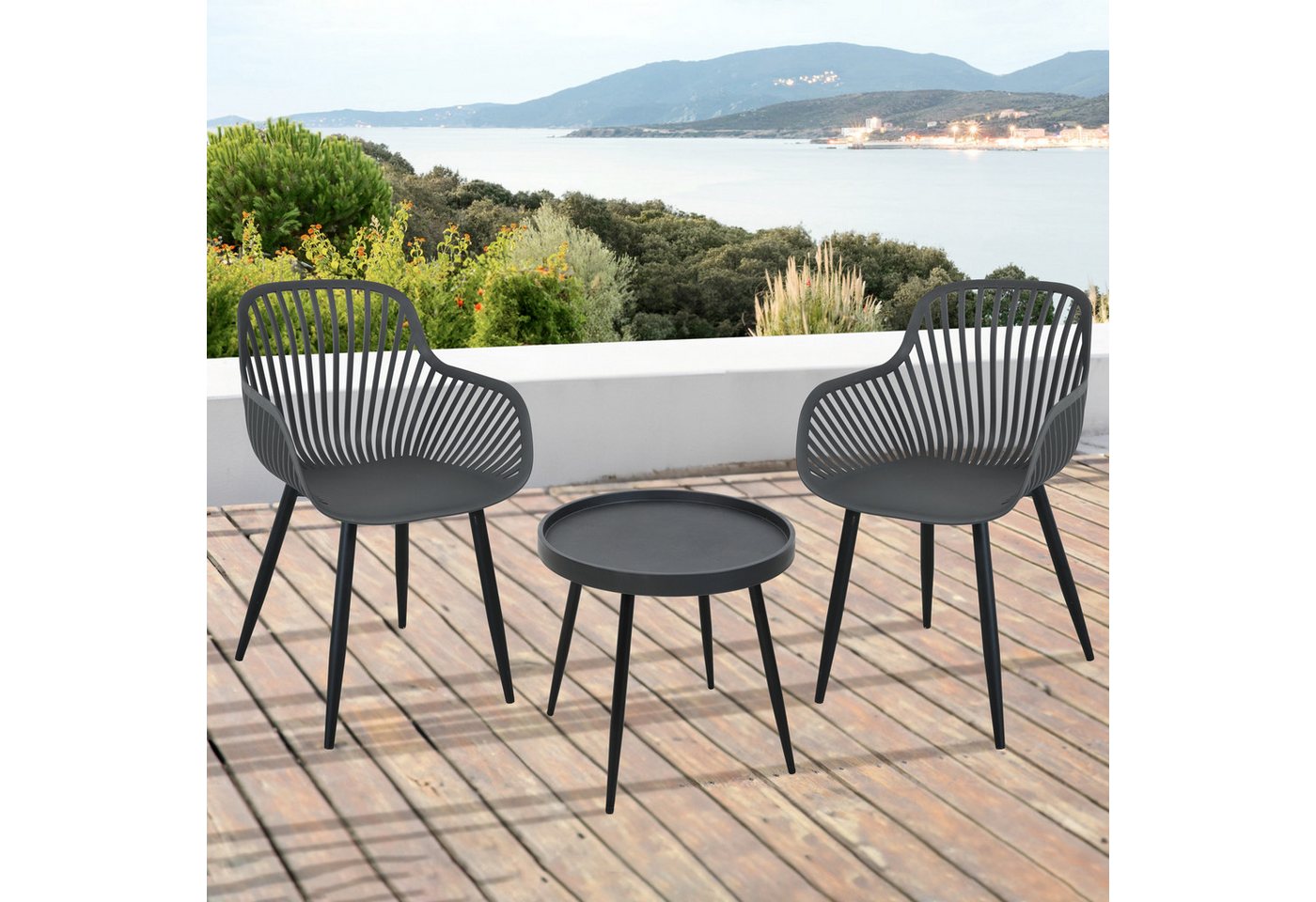 SVITA Sitzgruppe PHILLY, (3tlg. Set), aus 2 Stühlen und 1 Tisch, platzsparend, wetterfest, Grau/Schwarz – Bild 2 von 5