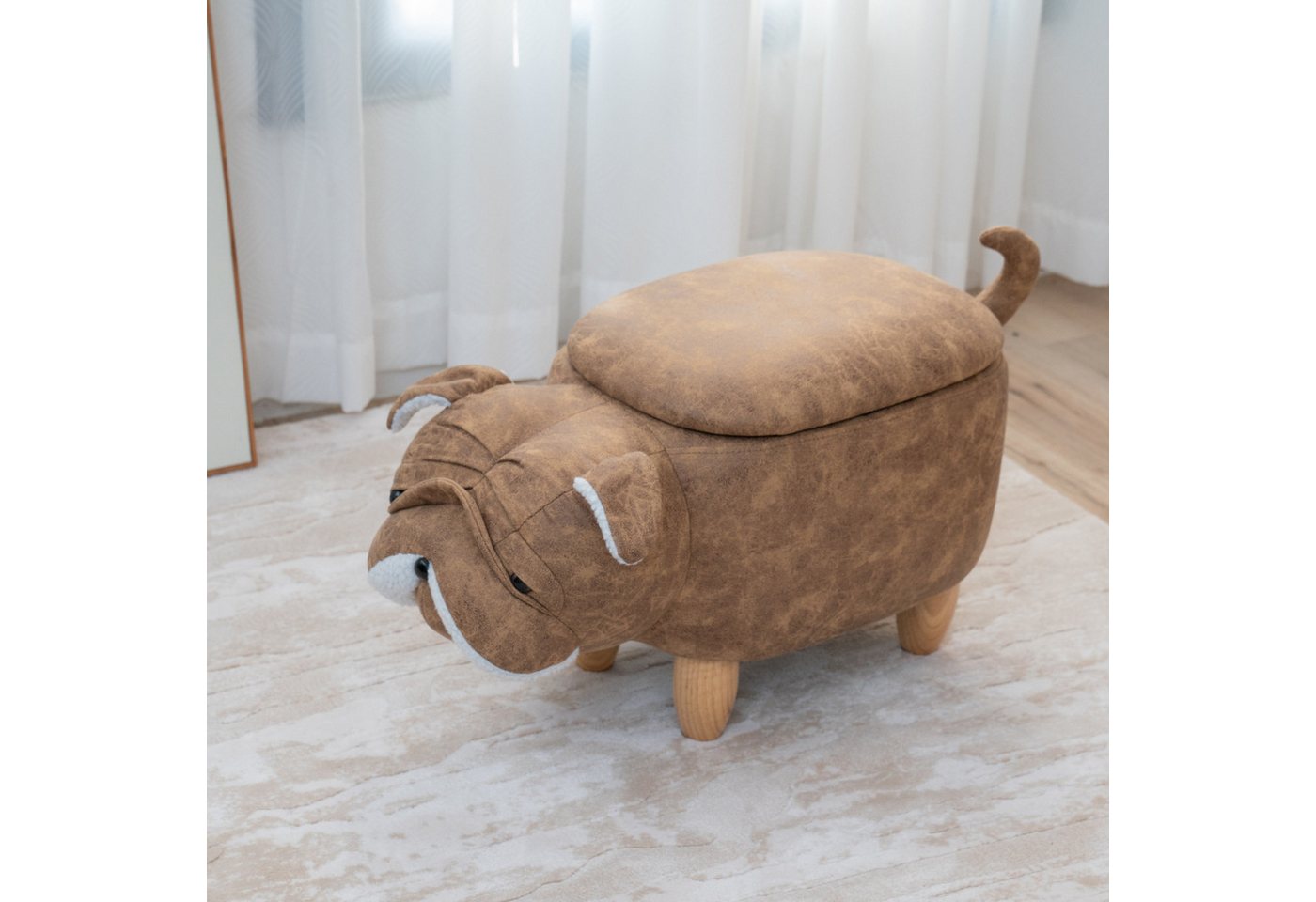 SVITA Sitzhocker Tierhocker, mit Stauraum, Mops-Hund Motiv, Weiche Polsterung – Bild 2 von 5