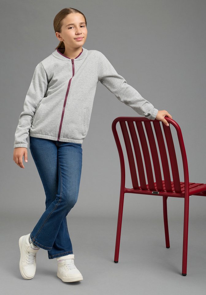 KangaROOS Sweatjacke Modische KangaROOS Sweatjacke mit kontrastfarbigen Ringel im Bündchen Modische Sweatjacke, hüftlange Schnittform, mit Reißverschluss – Bild 4 von 5