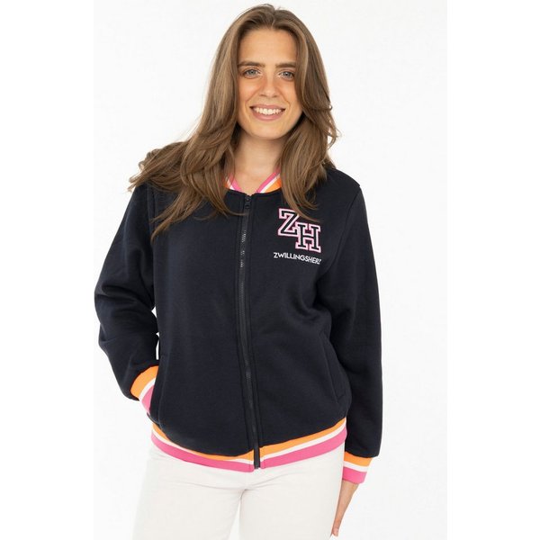 Zwillingsherz Sweatjacke "Zwillingsherz" durchgehender Zipper, Logo auf der Schulter, gestreifte Bündchen
