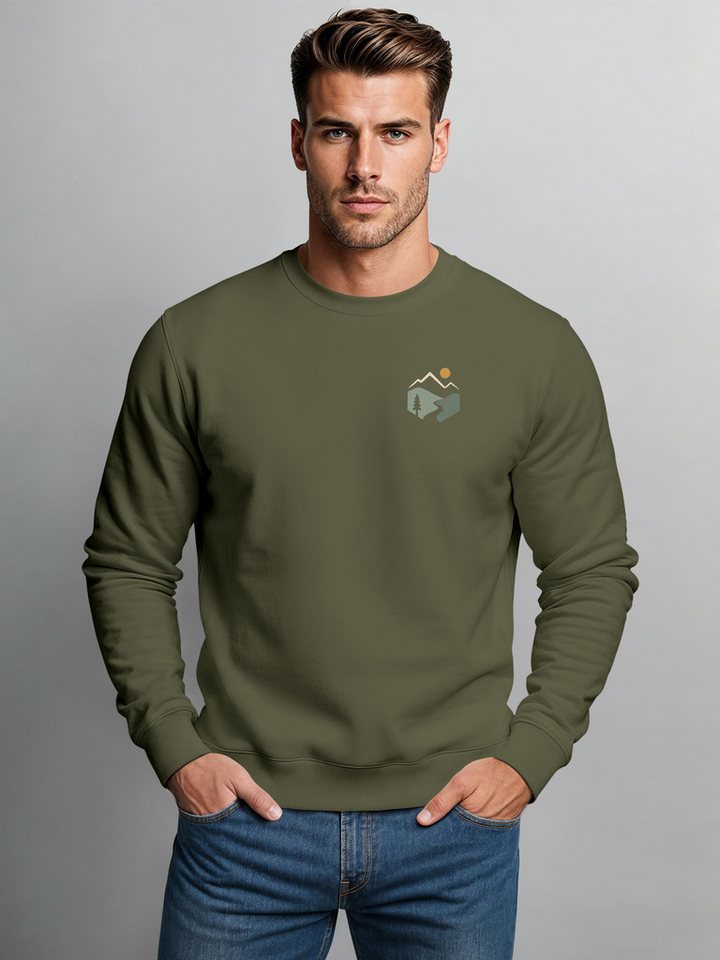 Neverless Sweatshirt Neverless® Herren Sweatshirt mit Frontprint - Mountain Trail - – Bild 2 von 5