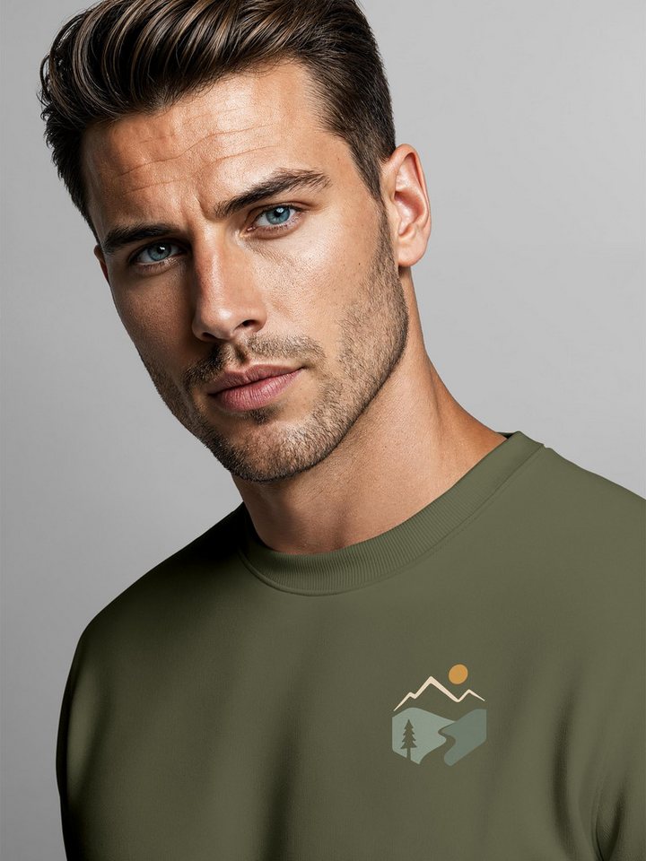 Neverless Sweatshirt Neverless® Herren Sweatshirt mit Frontprint - Mountain Trail - – Bild 4 von 5